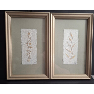 Set Of 2 Botanical Prints, 2002, Pressed Stems, Handmade Paper, Signed
